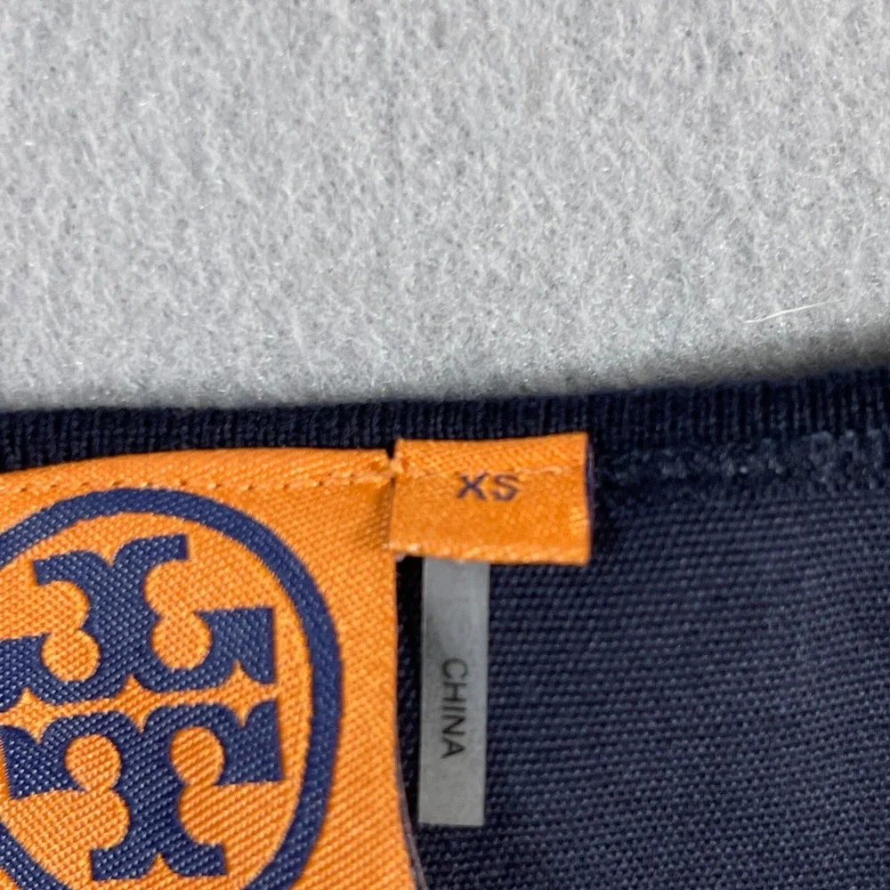 Tory Burch Top Women XS Navy Merino Wool Embellished‎ Short Sleeve Casual Luxury